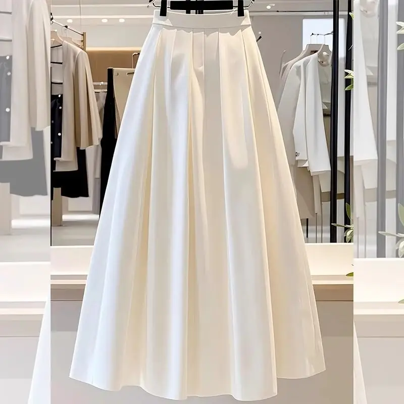 

Новая летняя белая юбка для женщин: элегантный дизайн, высокая талия, А-силуэт, плиссированная, для офиса, класса люкс