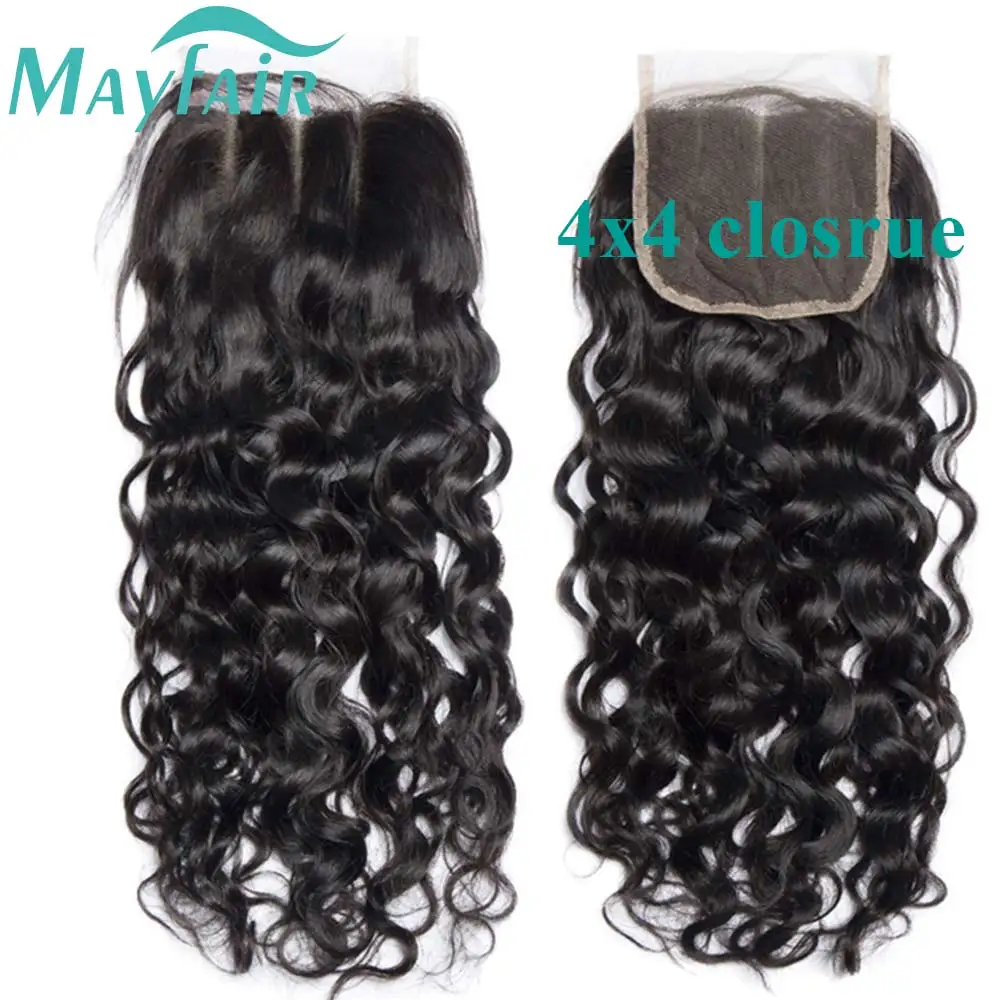 Curly Transparent Lace Frontal 13*4 Remy Human Hair Extension  Pre Plucked Bleached Knots Lace Frontal Closure Water  Wave Curly