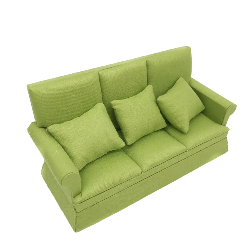 1/12 Dollhouse Miniature Accessories Mini Wooden Three-seat Sofa  Furniture Model Toy for Doll House Decoration ob11