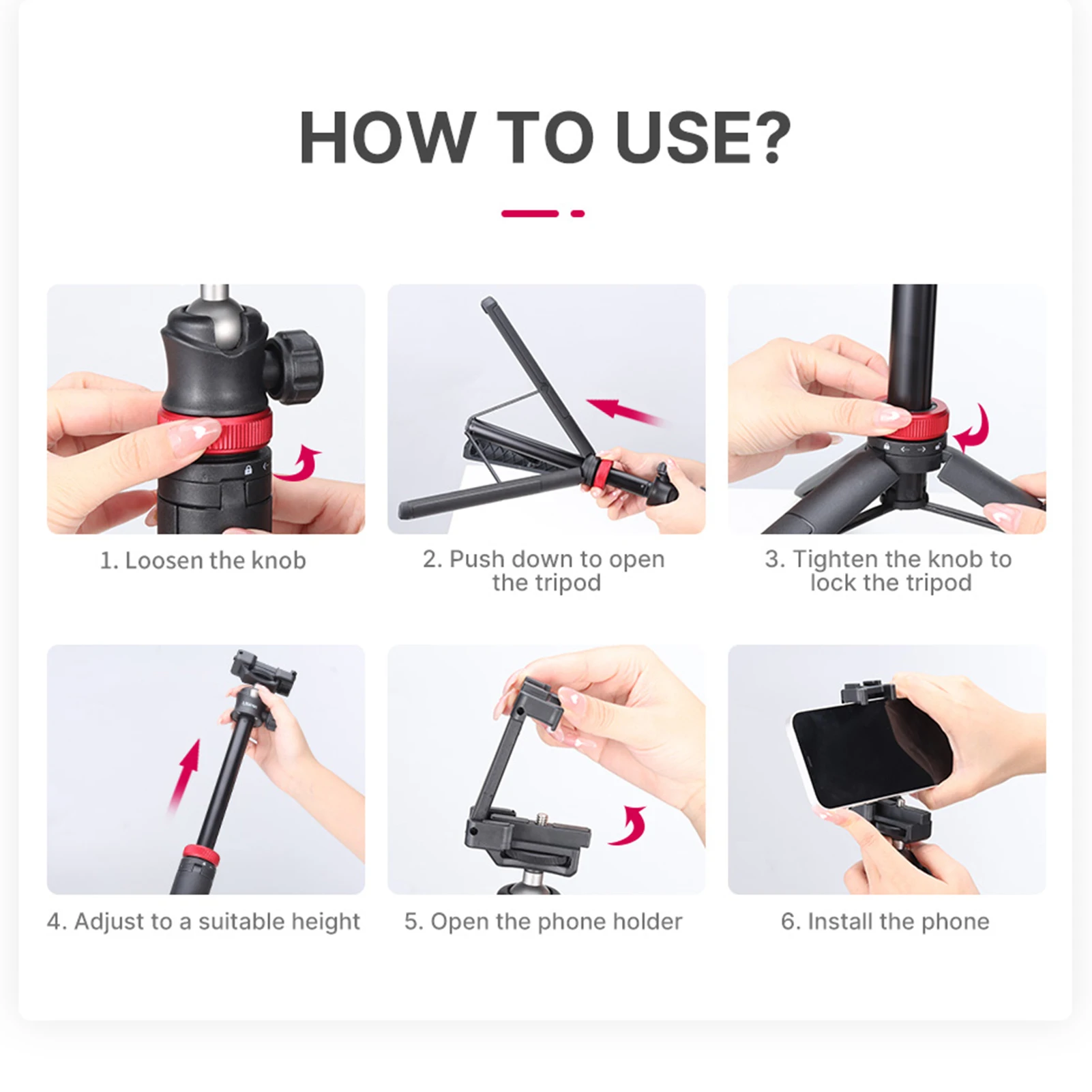 Extendable Mini Tripod Stand Flexible Portable Selfie Stick with 360° Rotatable Ball Head Quick Release Plate Phone Clip