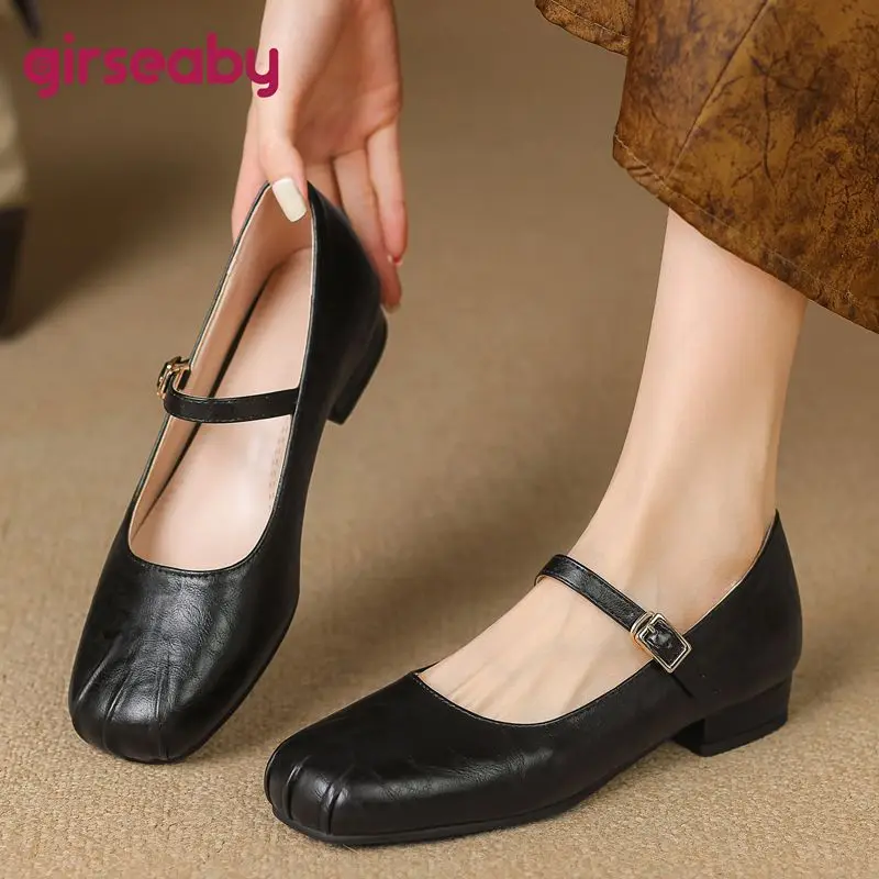 

Бренд Girseaby 2025 года, винтажная женская обувь на плоской подошве с квадратным носком и пряжкой на ремешке, большие размеры 41, 42, 43, мягкая повседневная офисная женская обувь для отдыха 31 32