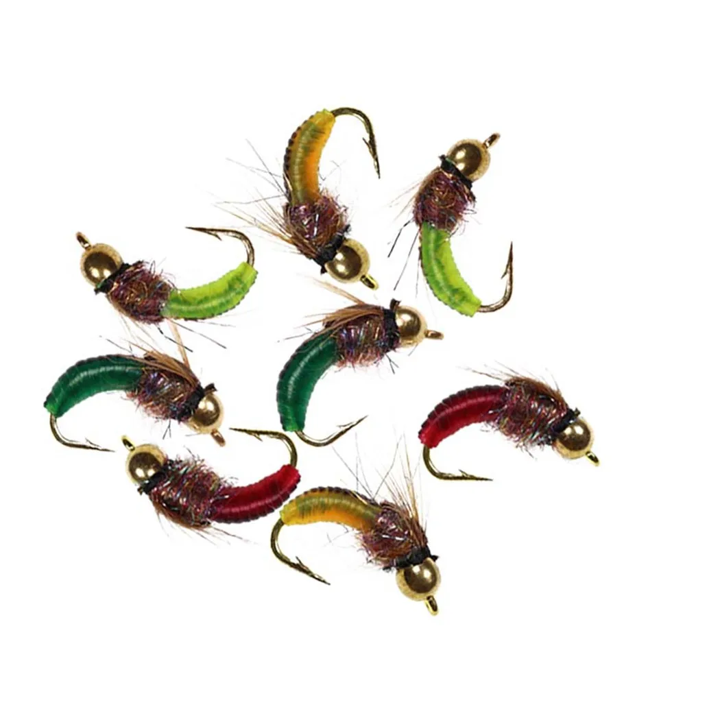 1/3Pcs/Box #10 Fishing Accessories Brass Bead Head Sinking Nymph Scud Fly Worm Trout Fishing Flies Artificial Insect Bait Lure