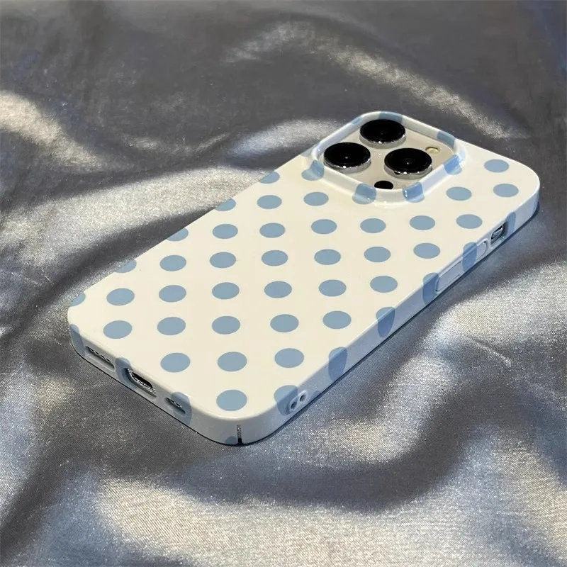 Simple Blue and White Dots Phone Case for iPhone 16 15 14 13 12 11 Pro Max XS XR XSMax 6 7 8 Plus Glossy HD Hard PC Cover