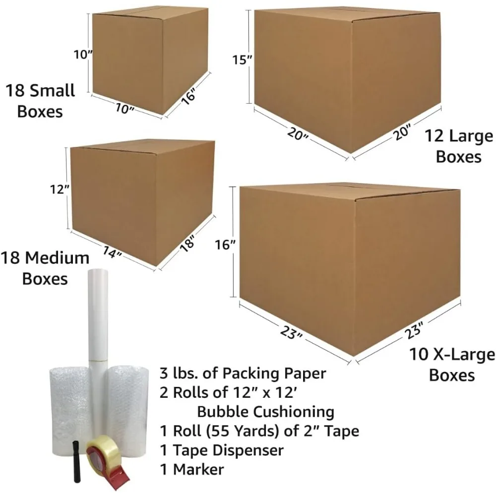 Комплект из 5 ящиков для перемещения в спальне: 58 прочных коробок и основные упаковочные материалы для эффективного перемещения