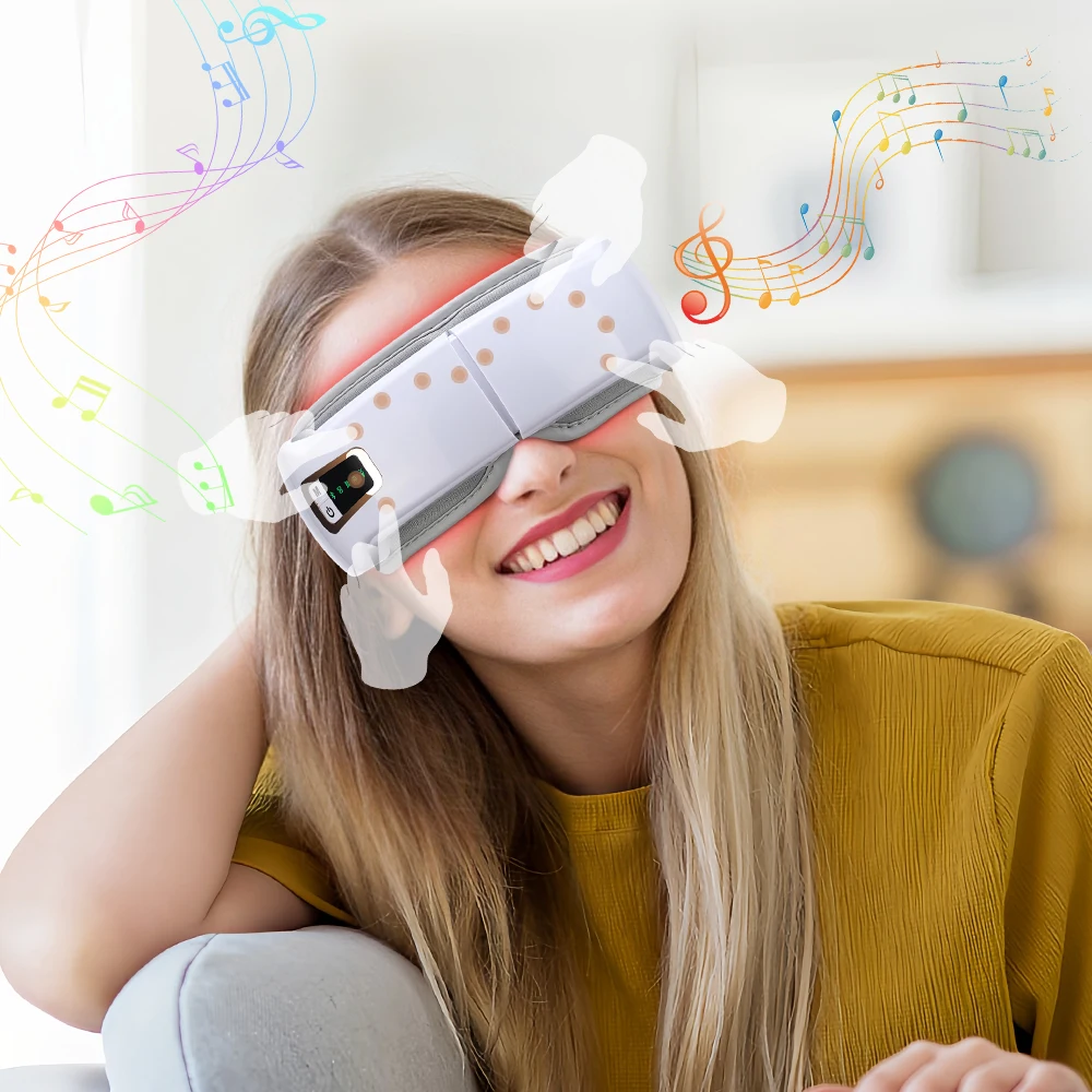 

Электрический массажер для глаз Bluetooth Горячий компресс Беспроводная зарядка Устройство для ухода за глазами Вибрационный массаж под давлением воздуха Умная маска для глаз
