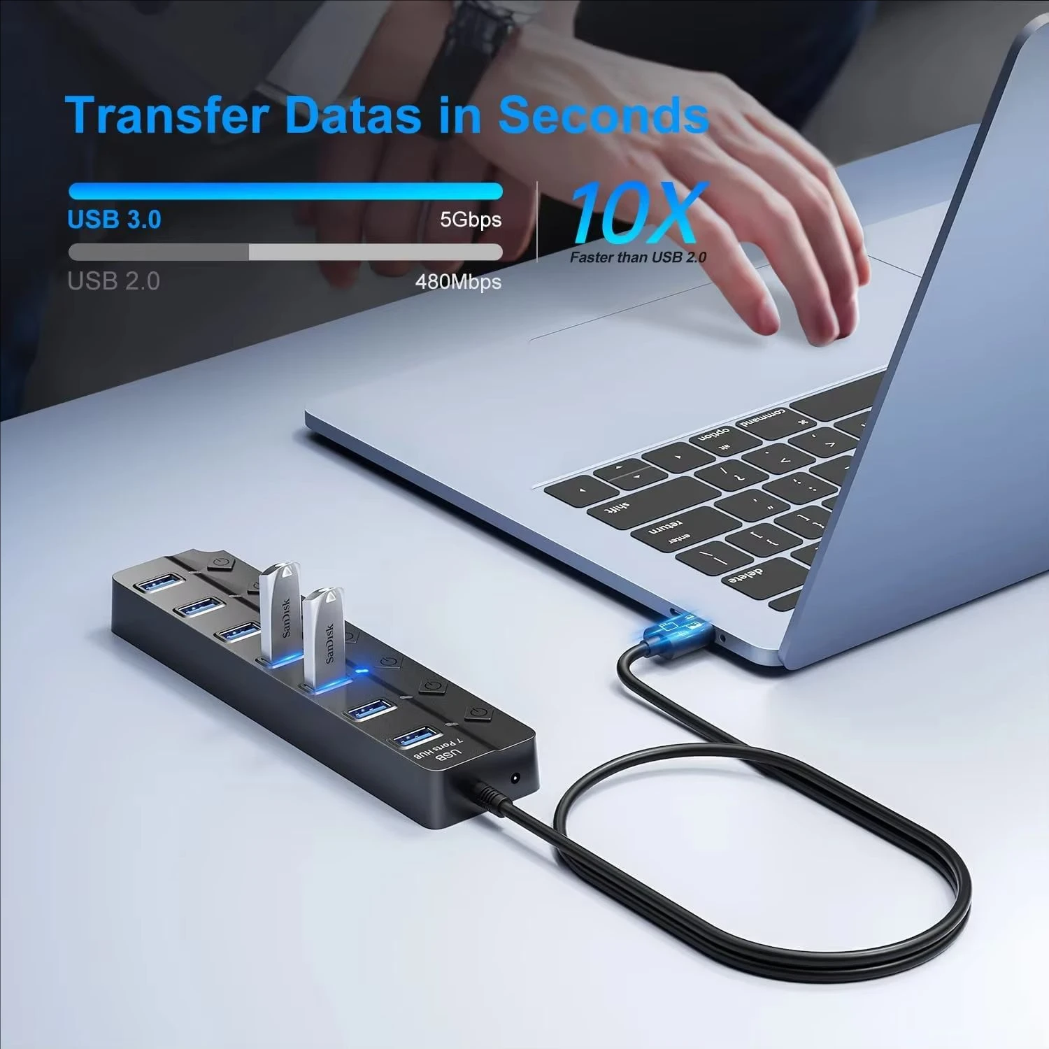 USB HUB 3.0/2.0 USB Splitter 7-IN-1 USB Adapte Multi-Hub Independent Switch Dock Desktop Laptop Accessories 30cm Cable
