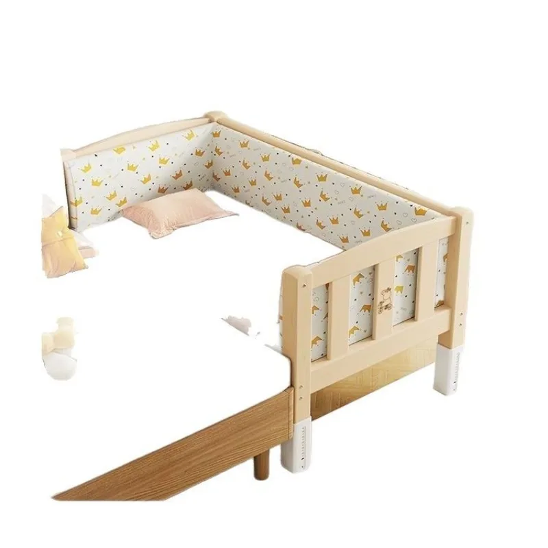

Solid wood splicing bed, widened big bed, single boy and baby