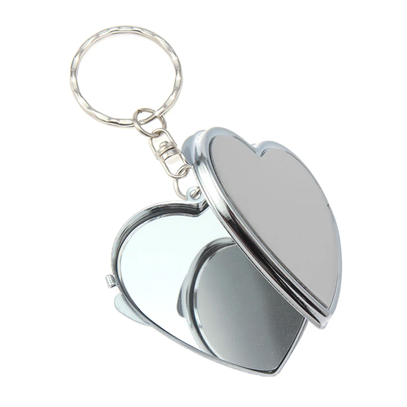 Espelho Cosmético Dupla Face, Metal Folding Keychain, Maquiagem Mini Espelho, Coração, Oval, Forma Quadrada