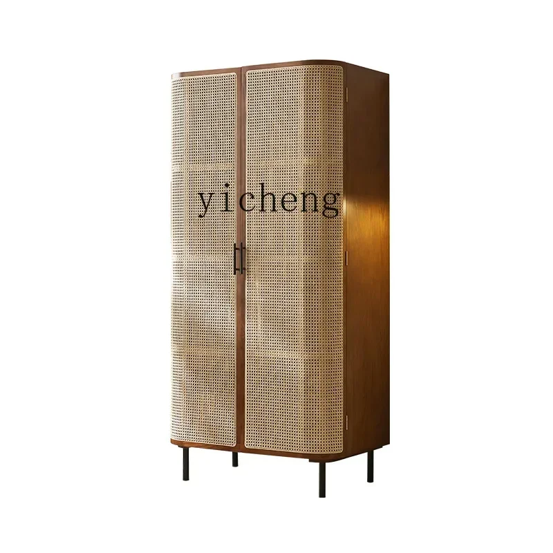 solid wood rattan wardrobe swing door homestay bedroom large wardrobe complete storage cabinet