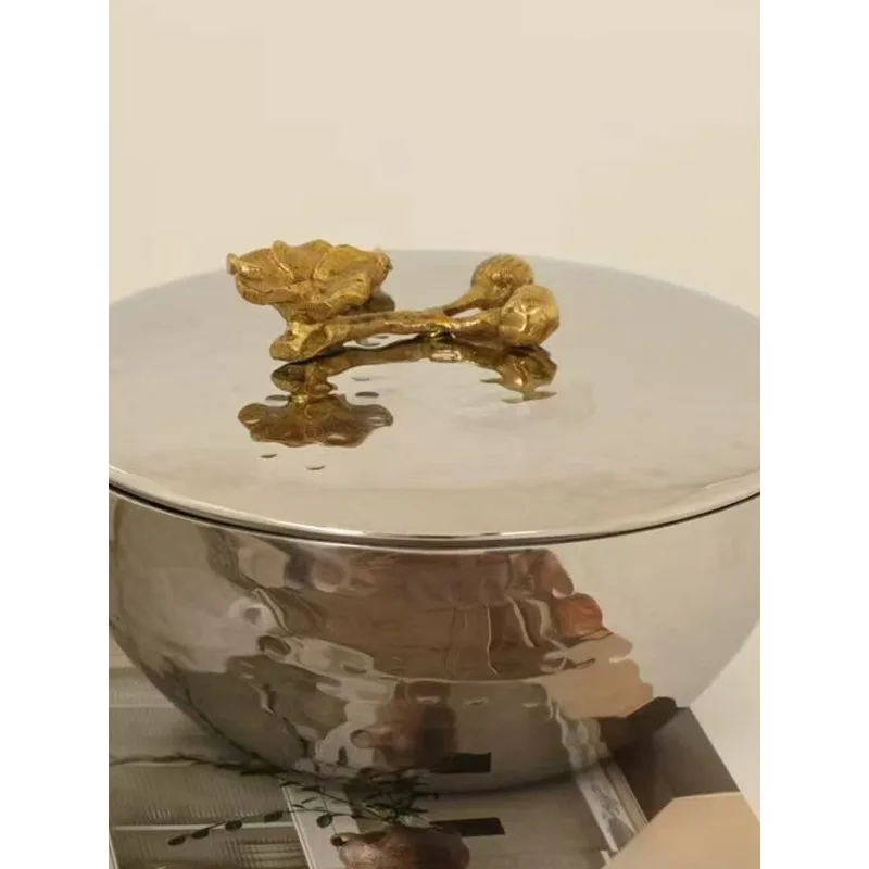 

Modern light luxury metal silver double-layer brass with stainless steel fruit tray tray home soft decoration ornament