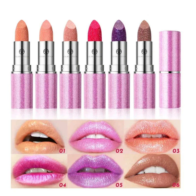 ダイヤモンドエンボス口紅保湿持続性シマーブラウンスパークリング防水リップグロスマットグリッターパープル口紅メイクアップ