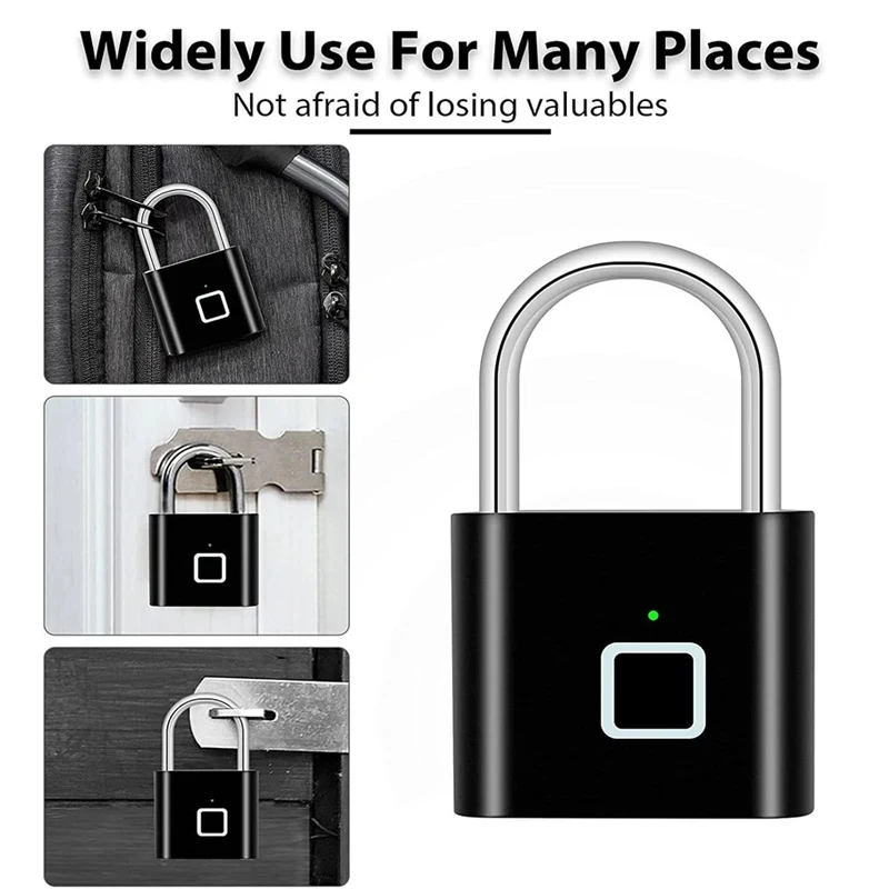 Smart Fingerprint Padlock Keyless Waterproof Zinc Alloy Biometric Padlocks USB Charging Fingerprint Lock Anti-theft Door Lock gallery 4
