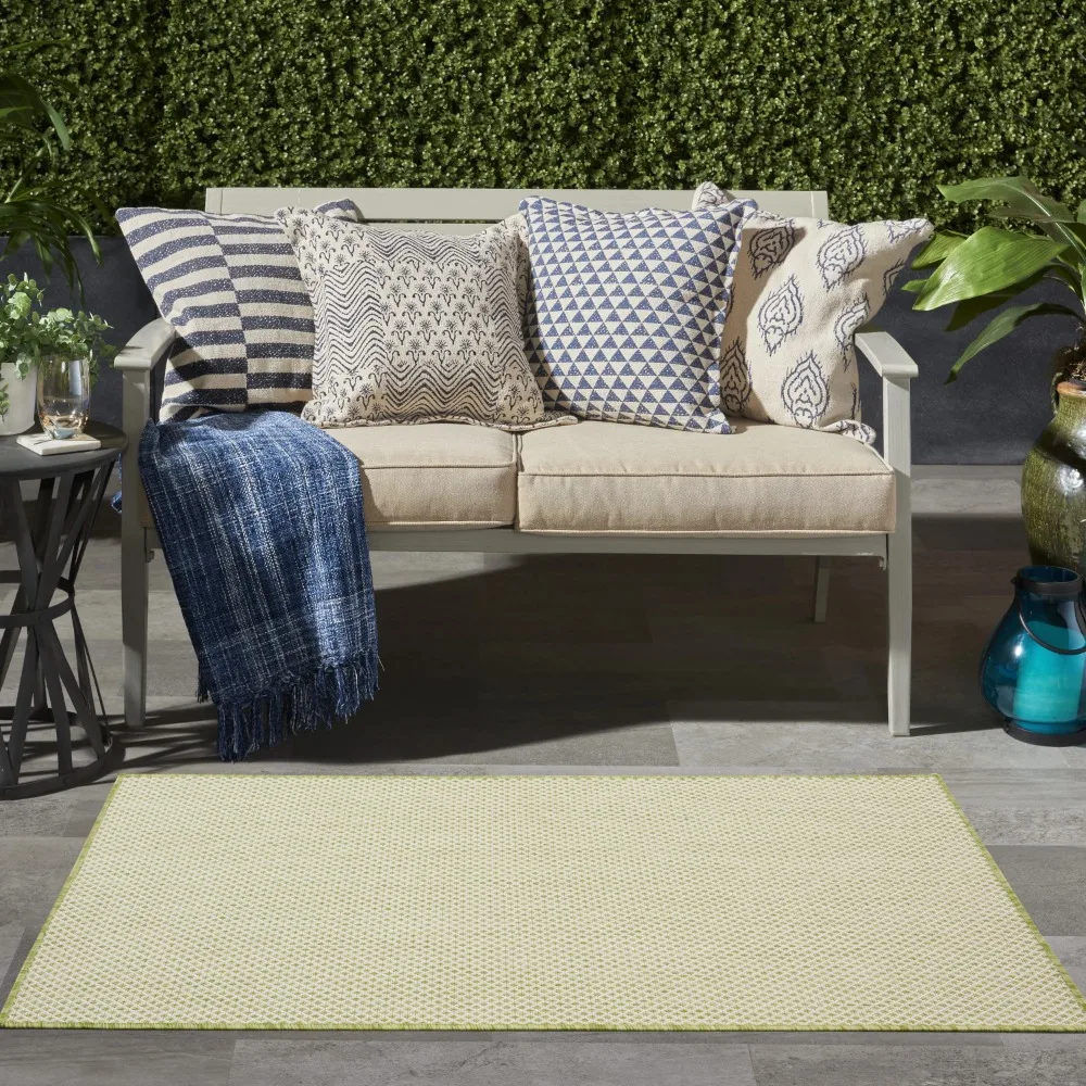 Courtyard Indoor/Outdoor Ivory Green 3' x 5' Area Rug, (3x5)
