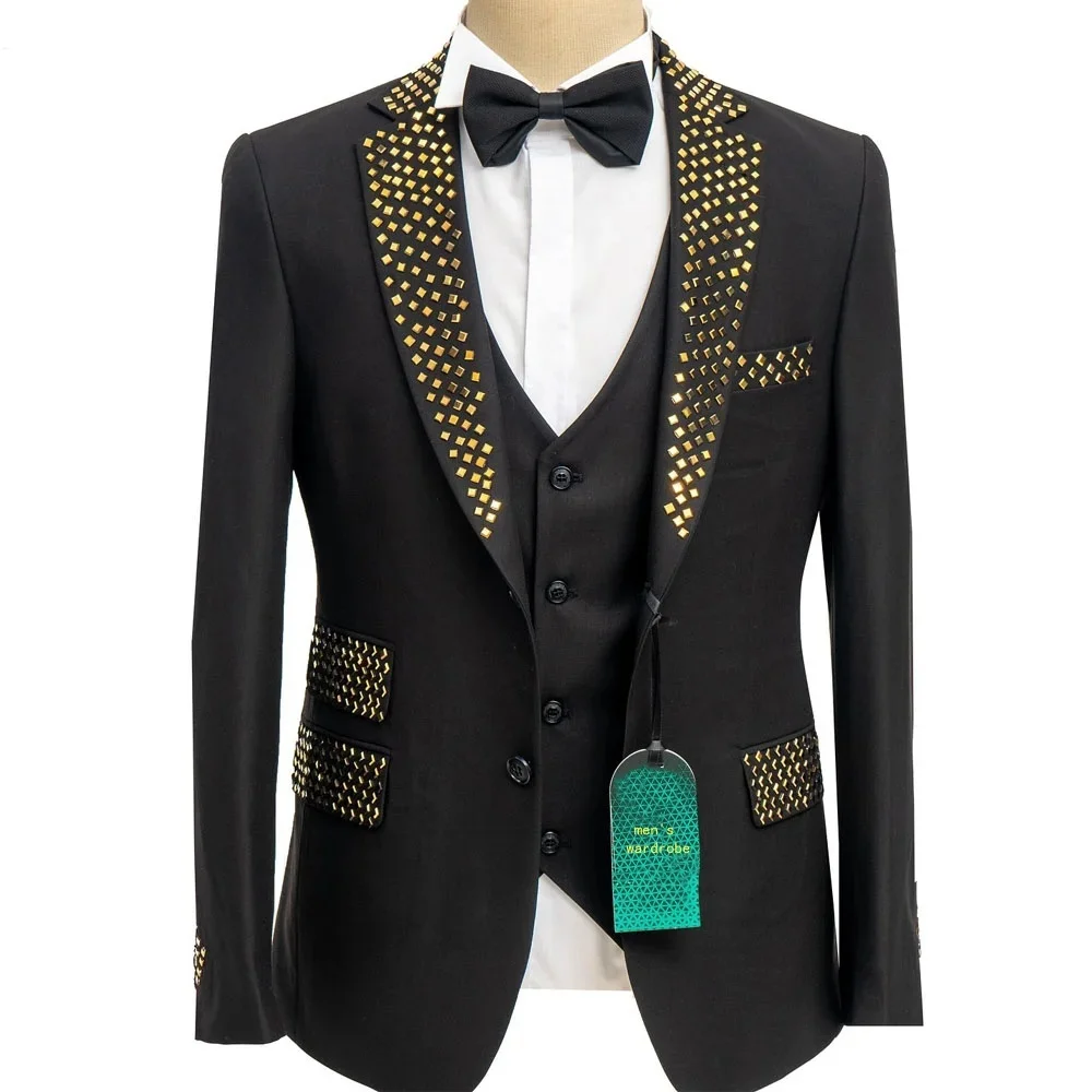 Luxury Man Tuxedos Gold Beaded 1 Piece Jacket  Men Suit Classic Notched Lapel Single Breasted Evening Wedding Groom  Customized