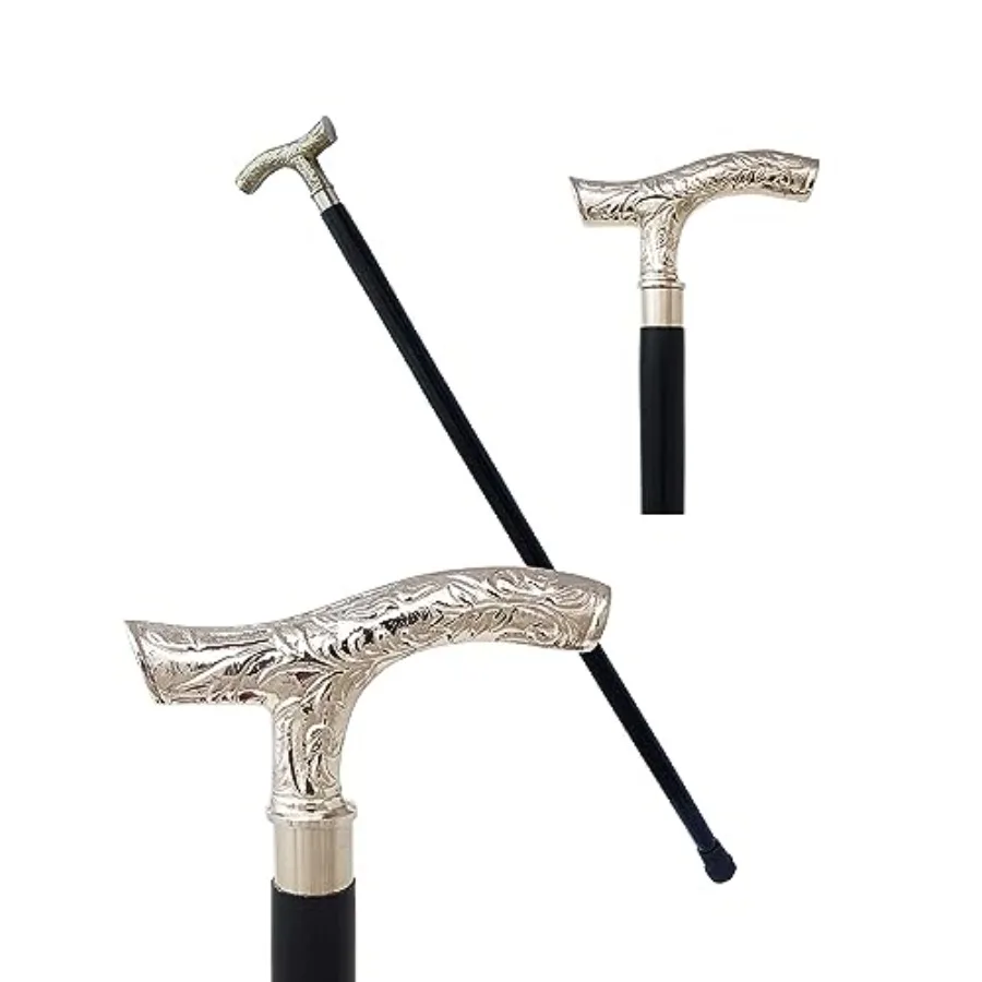 

Brass Derby Handle Walking Cane Wooden Cane Stick - Made of Rosewood and Brass Ornate Chrome