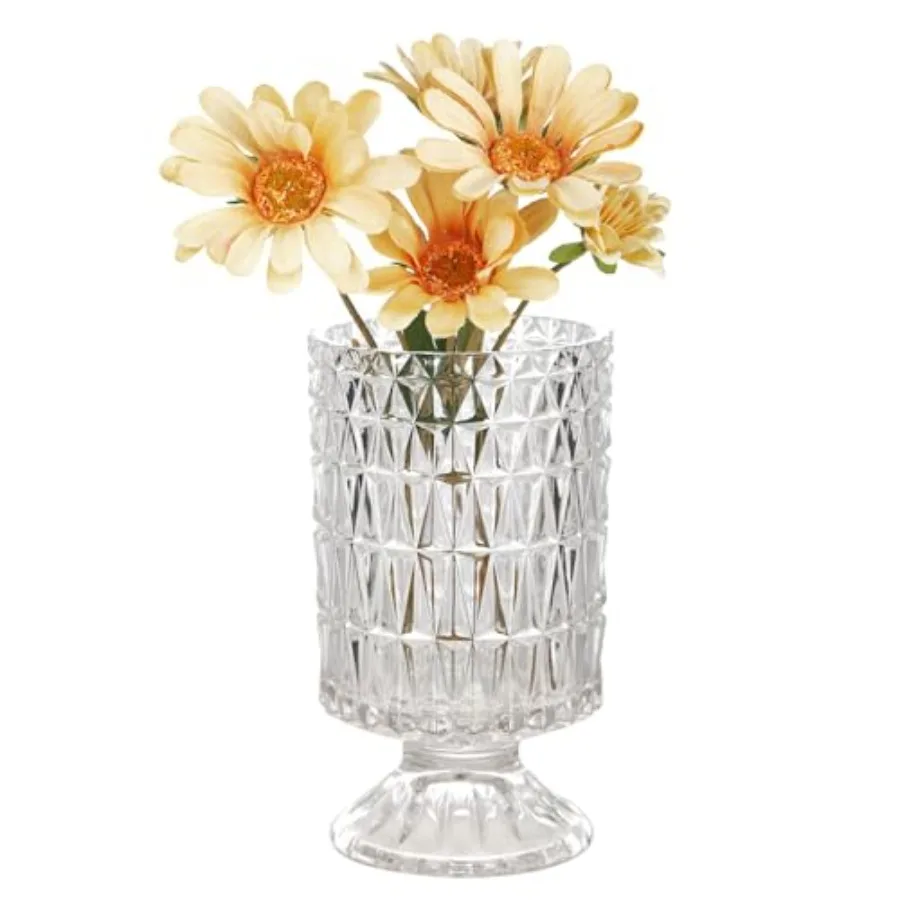 Wide Mouth Embossed Glass Flower Vase