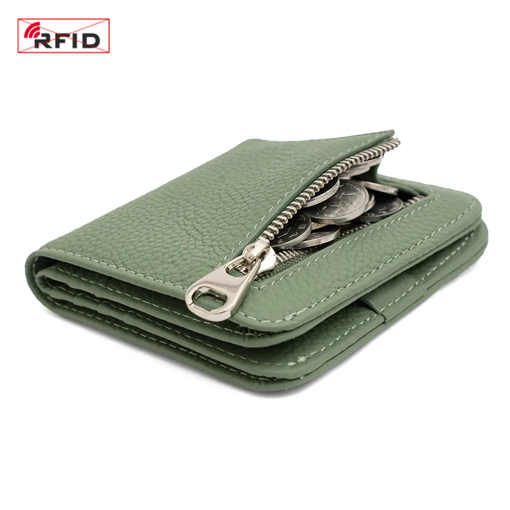 

RFID Real Cowhide Wallets Women Genuine Leather Wallet Premium Product Card Pack Anti-Magnetic Clutch Black Wallet Short Purses