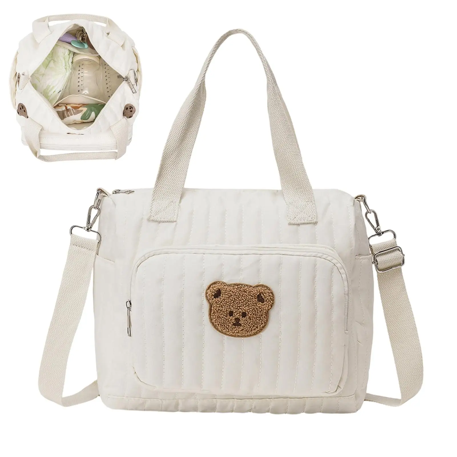 

Diaper Tote Bear Pattern Shoulder Organizer Tote Travel Diaper Bags with Adjustable Shoulder Strap for Travel Work Gym School