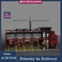 Modular Fire Station MOC City Street View Fire Truck Modern Building Block Architecture Garage Truck Collection Series Toy Gifts