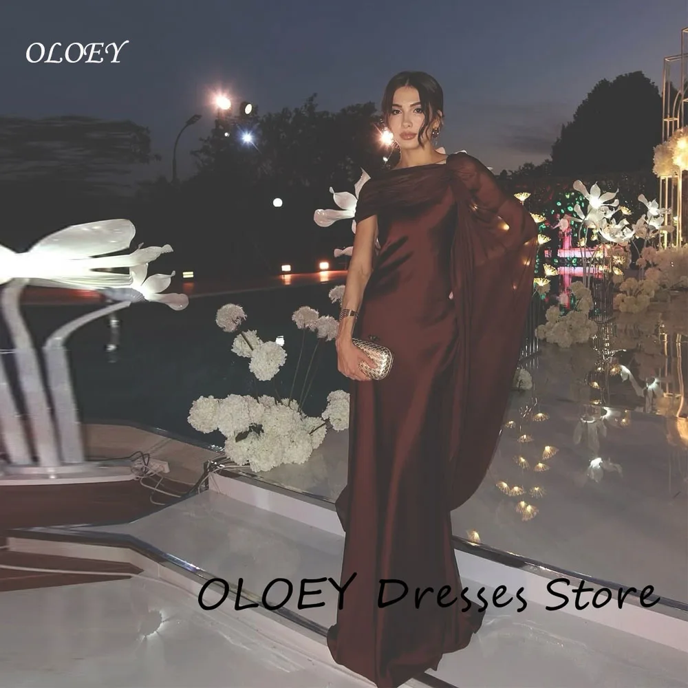 

OLOEY Simple Dark Silk Satin Formal Evening Dresses With Shawl Women Floor length Special Occasion Dress Customized Plus Size