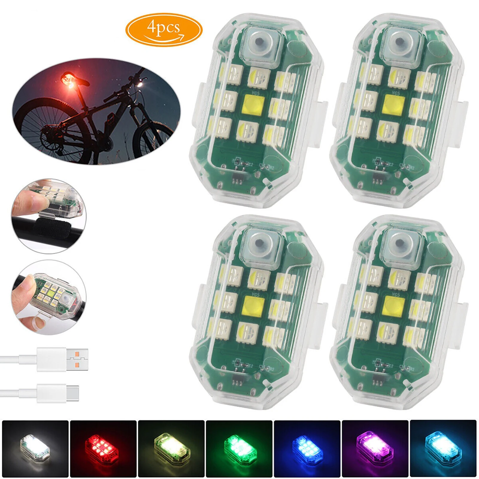 4Pcs Wireless LED Strobe Light For Car Auto Motorcycle Bike Drone Scooter Anti-collision Warning Lamp IP68 Waterproof Flashlight