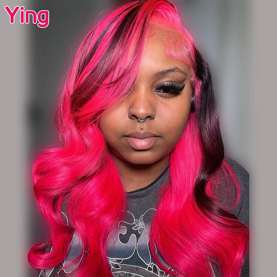 Ying cabelo rosa quente com preto colorido onda do corpo peruano remy 13x6 perucas dianteiras do laço loira 13x4 peruca frontal do laço pré-selecionado