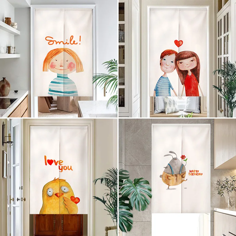 ستارة غرفة تغيير الرسوم المتحركة المرسومة يدويًا، ستائر المدخل، مدخل المطبخ، نصف ستارة معلقة من الكتان نورين #1