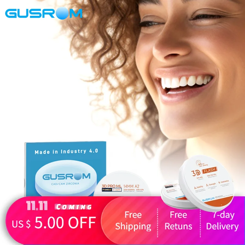 Gusrom 3D PRO ML Premium 98*12mm Zirconia Block-For mass dental bridge production
