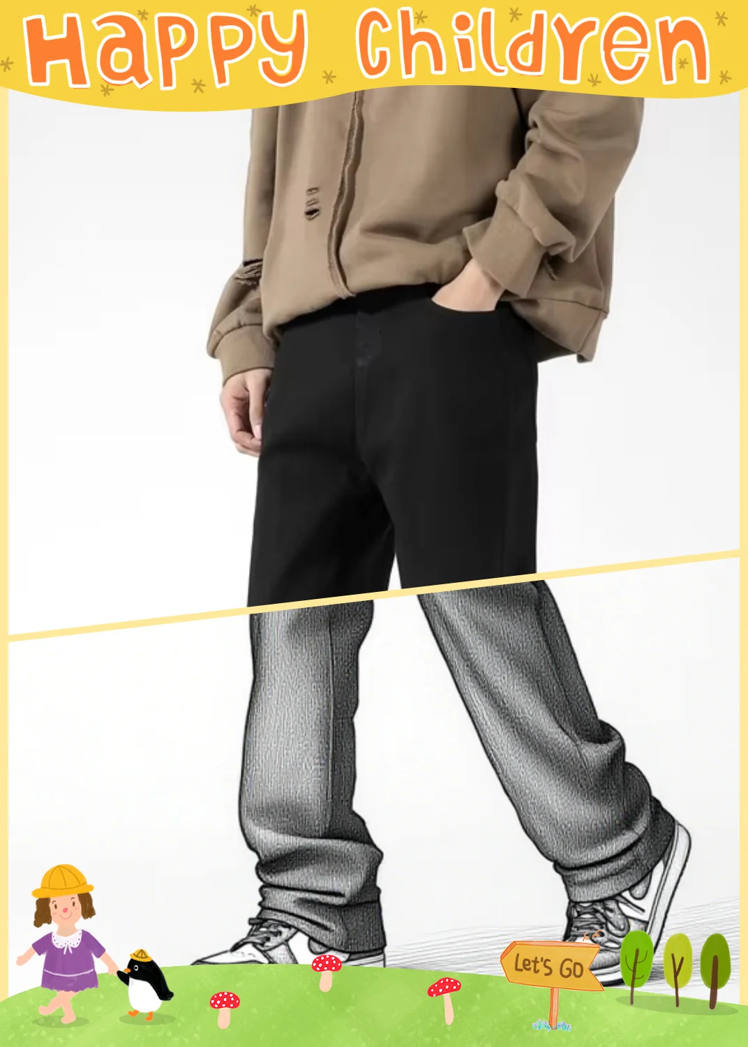 2025 الكورية الخريف جينز بسيط الرجال بلون جميع الأسود عادية السراويل الفضفاضة مستقيم واسعة الساق سراويل جينز الذكور طويلة #1