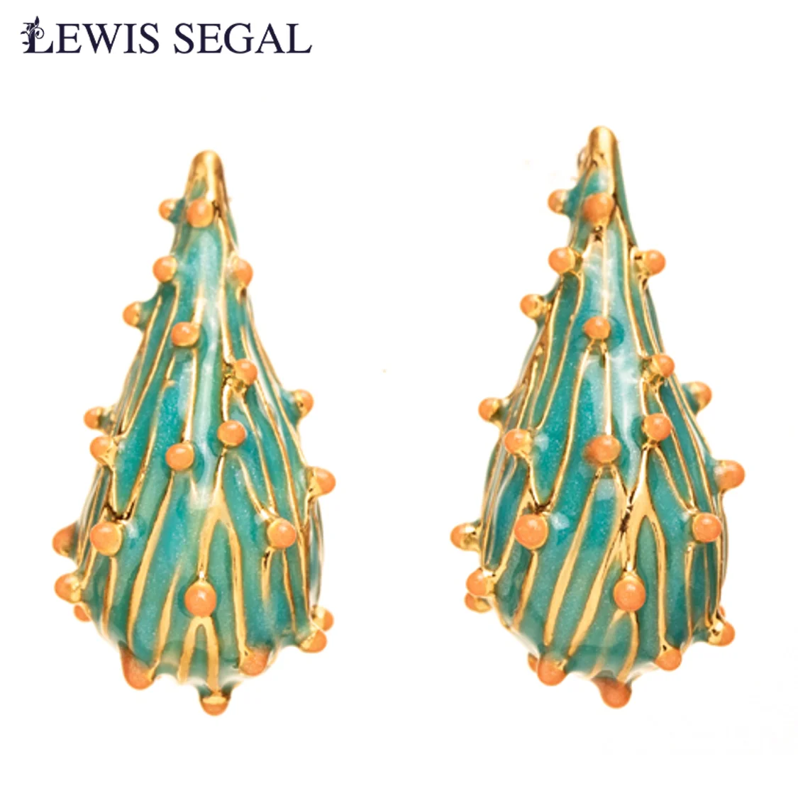 

LEWIS SEGAL Green Teardrop with Bump Shaped Stud Earrings for Women Luxury Medieval Baroque Style Fine Jewelry Enamel 18K Gold