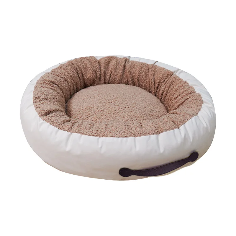 Cozy Winter Dog Bed Warm Plush Round Cat Nest, Reversible Two Color Design, Soft Fluffy House for Small Medium Dogs and Cats