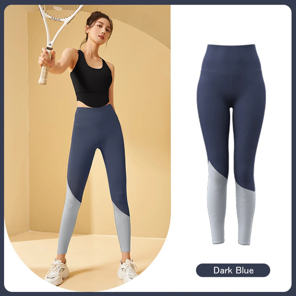 Women Patchwork Sports Leggings Strength Fitness Yoga Pants Running Skinny Tights Solid Fashion Capris High Waist Peach Hip Yuga