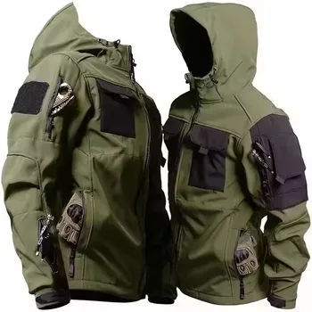 New Autumn WinterTactical Jackets Men Military Soft Shell Waterproof Windproof Hooded Jacket Outdoor Functional Multi-pockets 3