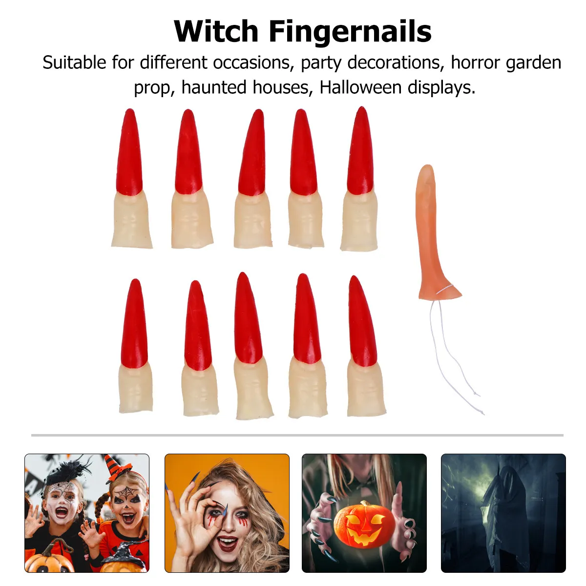 

11Pcs Fake Nose Nail Set Zombie Witch Long Finger Covers Halloween Role Play Masquerade Props Fake Fingers Nail