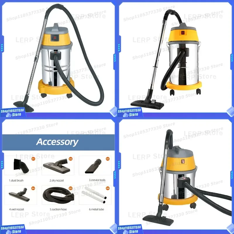 30L Industrial Wet Dry Vacuum Cleaner Heavy Duty Commercial Brushless Motor Handheld Vacuum with Power Supply for Factory Use