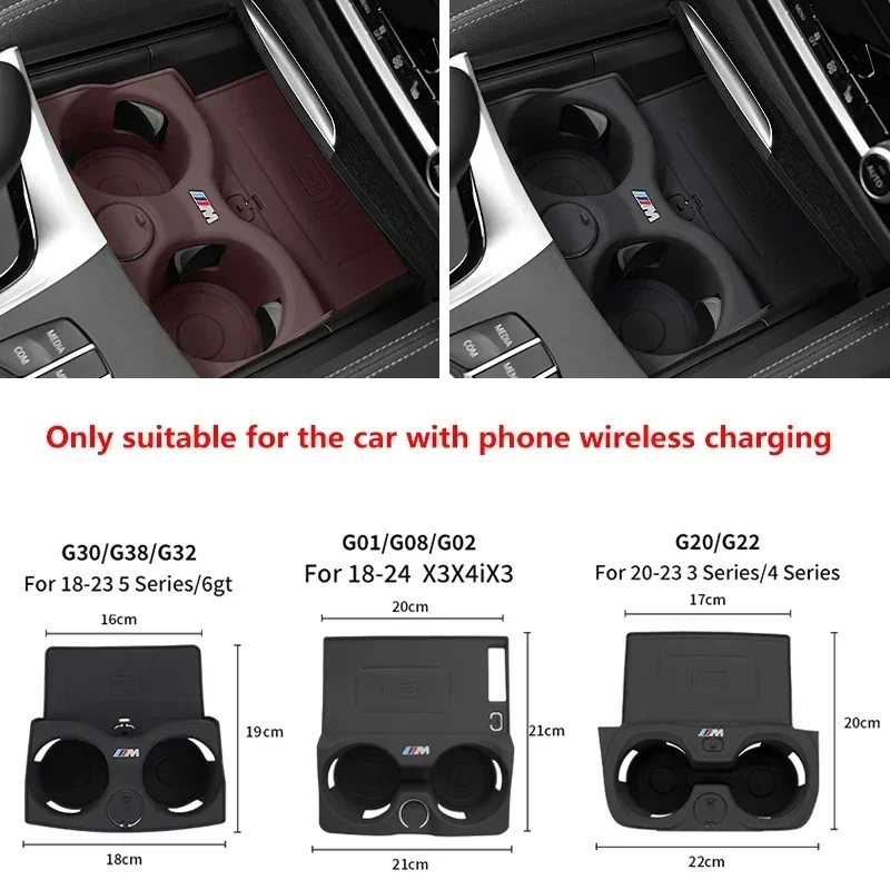 -Silikon-Auto-Getränkehalter-Untersetzer, zentrale Steuerung, kabelloses Ladepad für BMW 3 5er G30 G32 6GT X3 X4 ix3 G01 G02 G22 G20