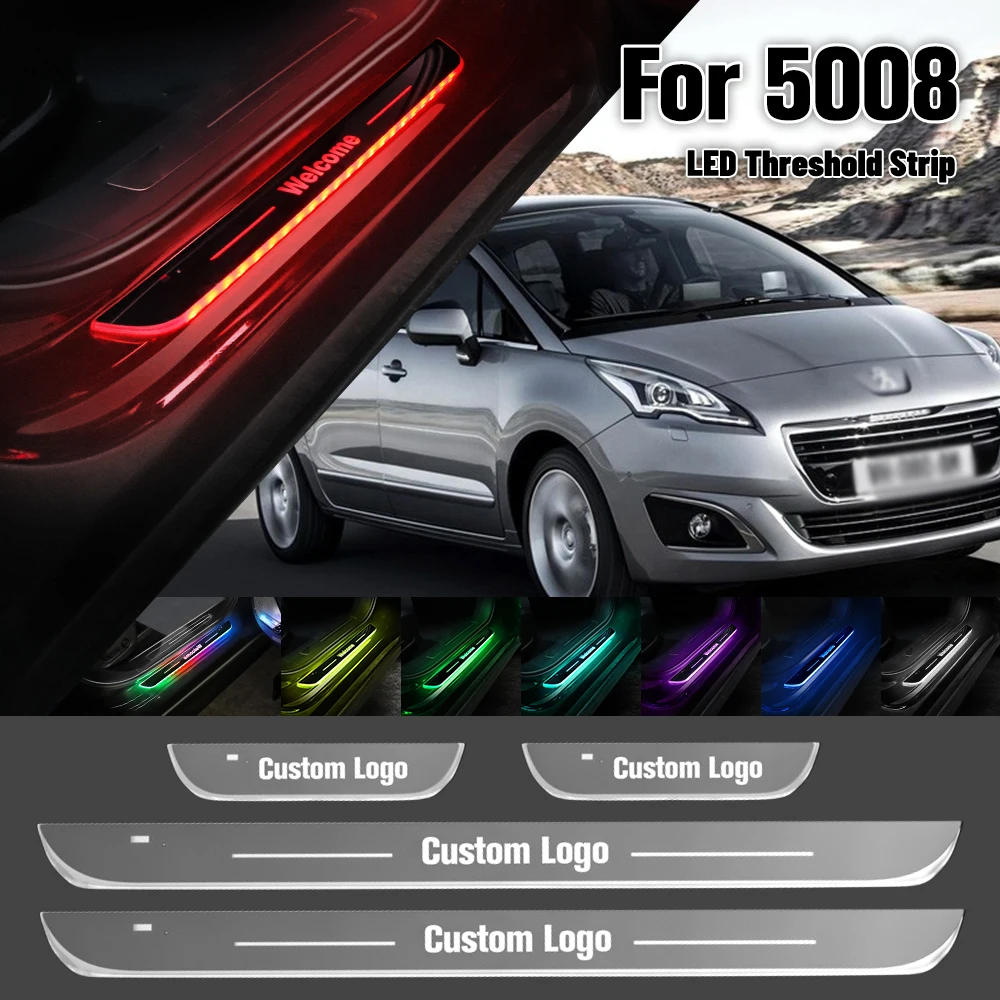 

For Peugeot 5008 2009-2023 Car Door Sill Light Customized Logo LED 2016 2018 2020 2021 Welcome Threshold Pedal Lamp Accessories