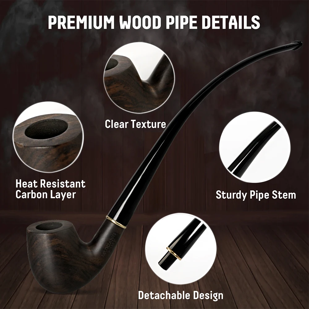 JIBILL Tobacco pipe gift box set,Handmade Pipe Wood Pipe,with Replaceable Acrylic 9mm Pipe Stem,Pipe Stand,Pipe Cleaner Tool