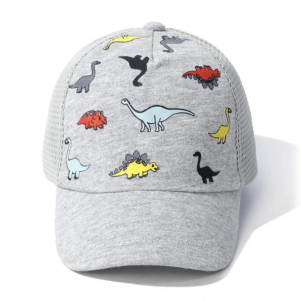 Lovely Kids Trucker Ball Cap Outdoor Leisure Duck Cap Solid Color Curved Brim Sun Hat Baseball Cap Dinosaur print baseball cap