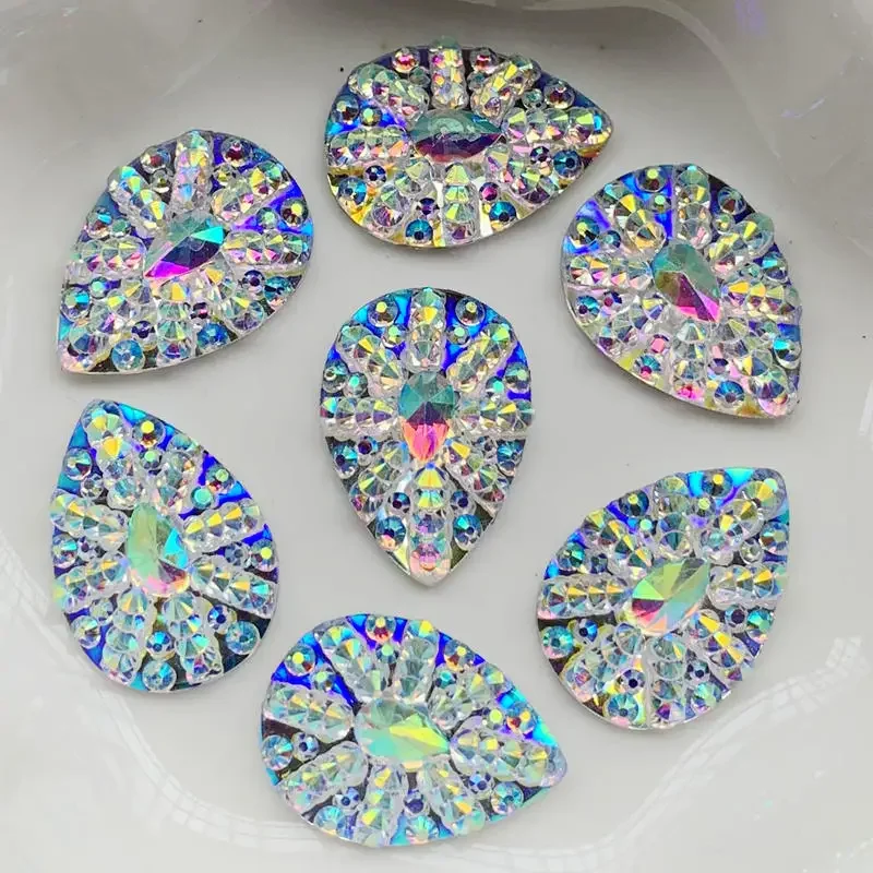 12mm&13*18mm&18*25mm AB White flatback stones and crystals Resin Round&Teardrop&Oval Rhinestones trim DIY Wedding Dress