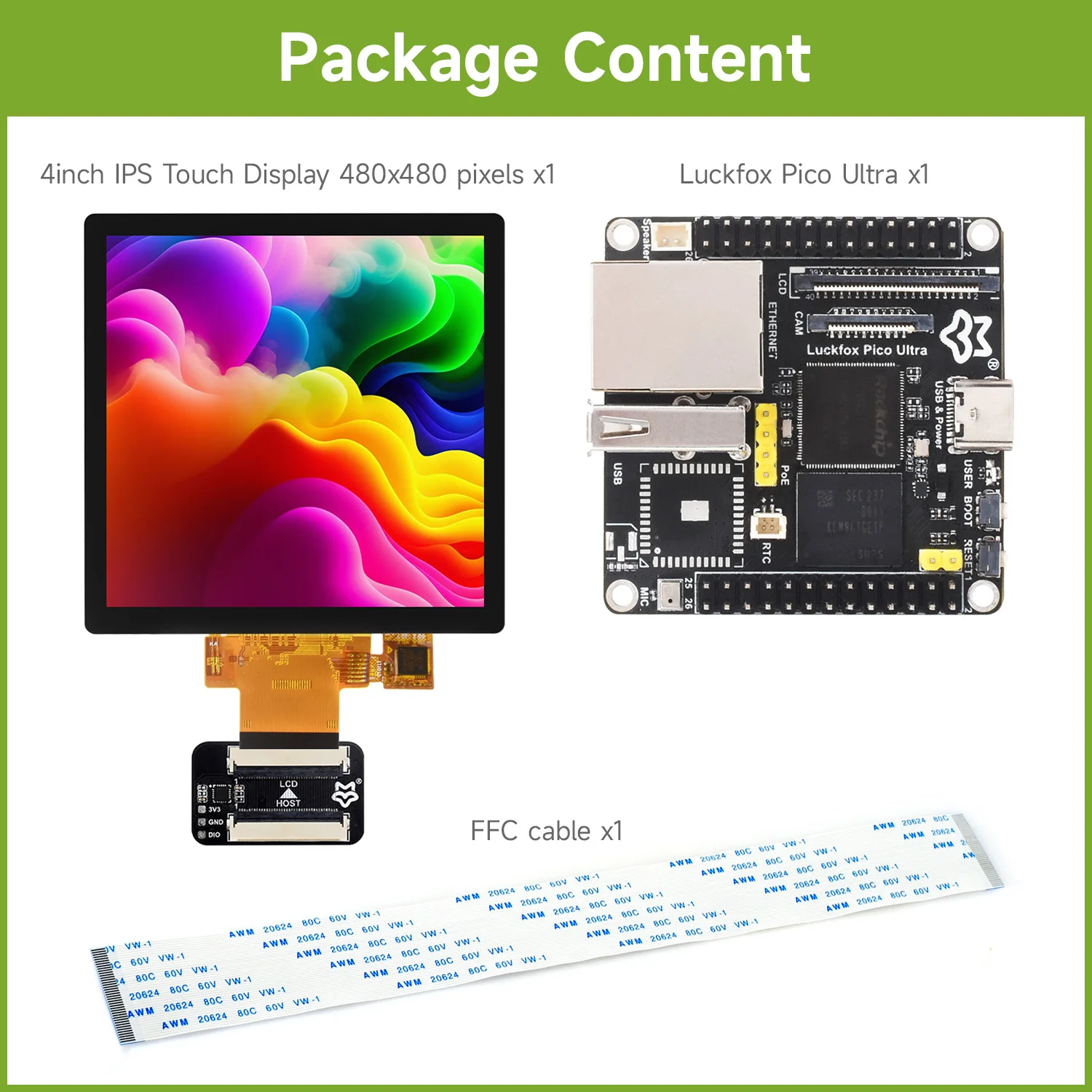 Luckfox Pico Ultra RV1106 Linux Micro Development Board with 4inch IPS Capacitive TouchScreen Display for Luckfox Pico Ultra