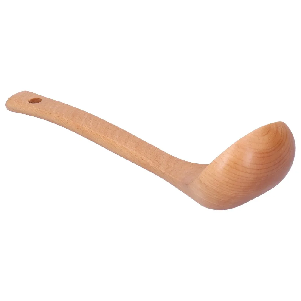 Solid Wood Wooden Spoon Extra Long Handle Wood Grain Texture Cooking Spoon Rounded Spoon Smooth Sanded Kitchen Spoon