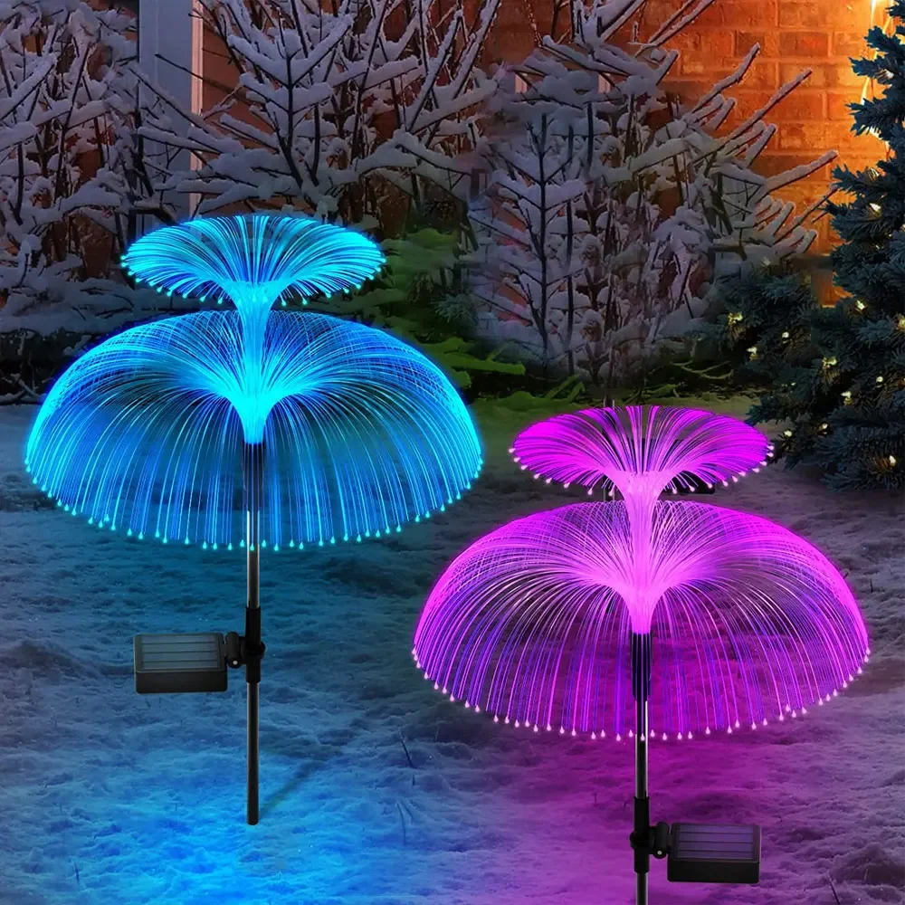 2pcs Outdoor Lamp Solar Single/Double Layer Jellyfish Lights 7Color Changing Waterproof Pathway Lawn Christmas Garden Decor