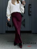 KONDALA Vintage Satin Solid Long Skirts Women High Waist Elastic Silky Skirts Fashion 2025 Spring Elegant Straight Skirts - Image 4