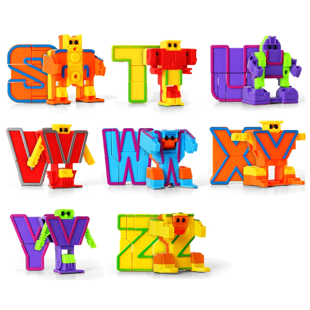 ตัวอักษรการเปลี่ยนแปลงหุ่นยนต์ตัวอักษรภาษาอังกฤษเรียนรู้ 26 พีซีการเสียรูปแอ็คชั่นตัวเลขการศึกษาของเล่นสำหรับของขวัญสำหรับเด็กของขวัญ