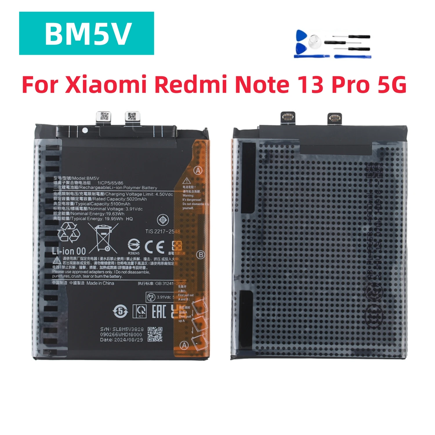 New 5100mAh Replacement Battery BM5V For Xiaomi Redmi Note 13 Pro 5G Phone Battery+Free Tools