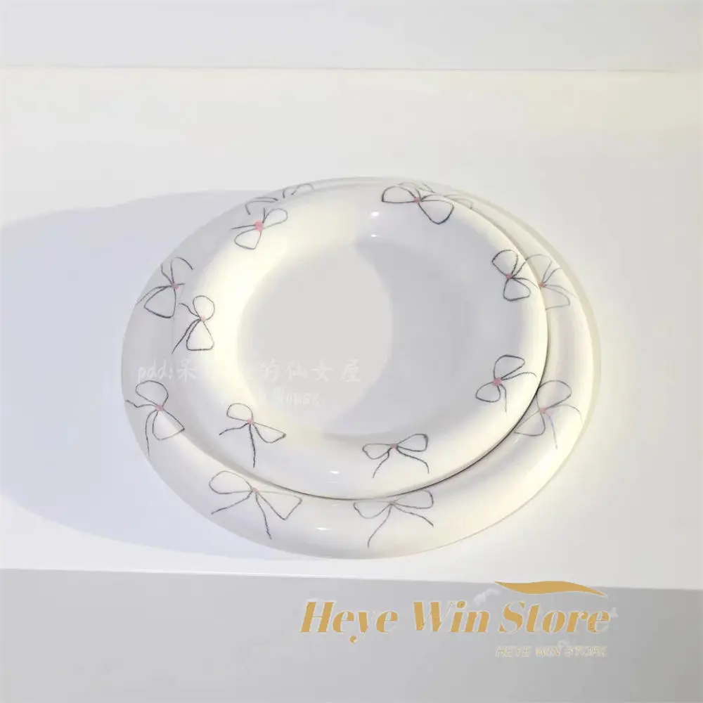 

New Niche Cute Bow Ceramic Plate, Photo Internet Celebrity Cake Dessert Plate High Value Tableware