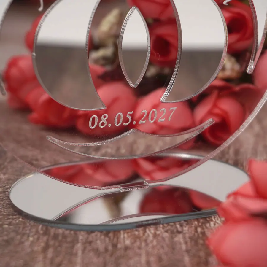 20pcs Custom Acrylic Mirror Circle with Double Rings Table Standing Personalized Names & Date Wedding Party Ornament Gift 10cm