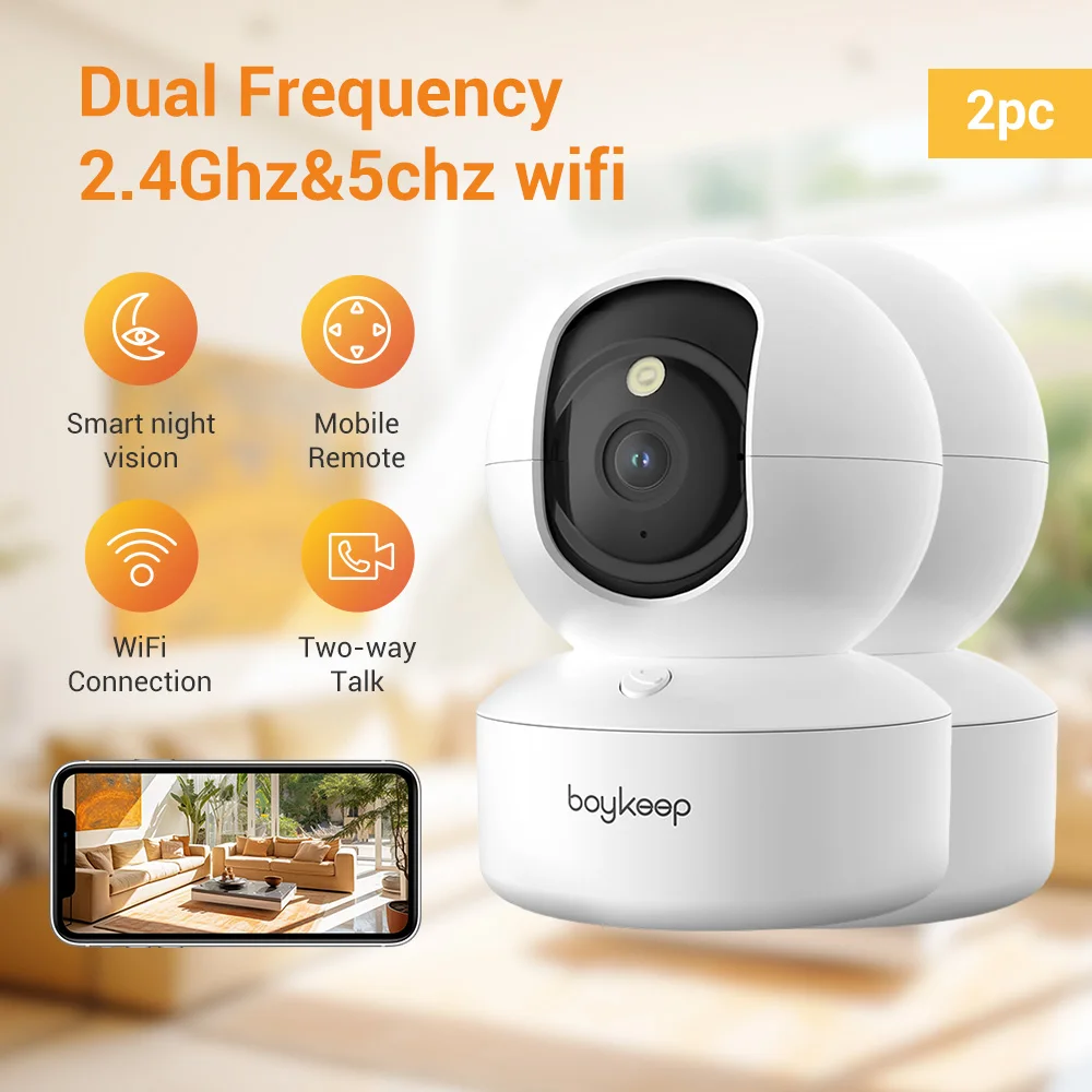Boykeep 2PC 3MP Pet Camera with Phone App,5G/2.4GHz WiFi Indoor Security Baby Camera, 360° Pan & Tilt, 2-Way Audio, Night Vision