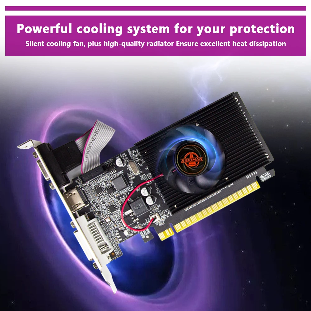 AIBOMAN GT610 1G/2G DDR3 بطاقة الفيديو NVIDIA GeForce GT 610 بطاقة الرسومات PCIE X16 2.0 HD DVI VGA 1800MHz 64Bit GPU الكمبيوتر